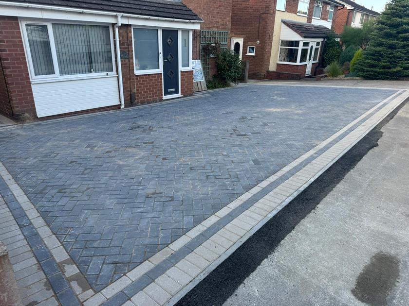 Herringbone block paving driveway installation