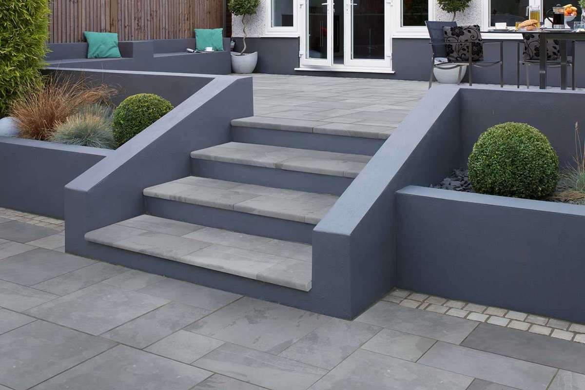 Patio with built-in steps